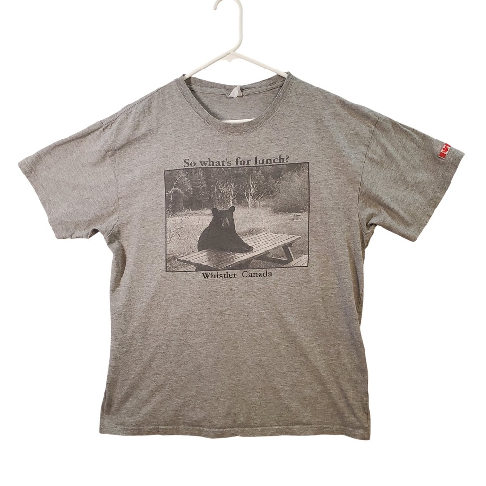 Whistler Canada Bear Graphic T-Shirt Mens Large Gray So Whats For Lunch Tee Vtg